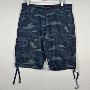 Nick Danger Camo Cargo Shorts Mens 30 (32 Actual) Blue Camouflage Cotton Utility